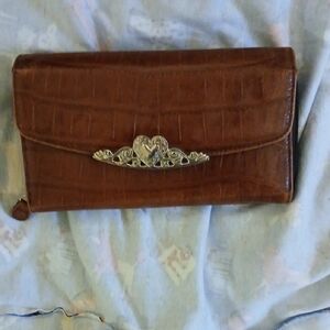 Brown and Silver Textured Wallet with Flap Closure